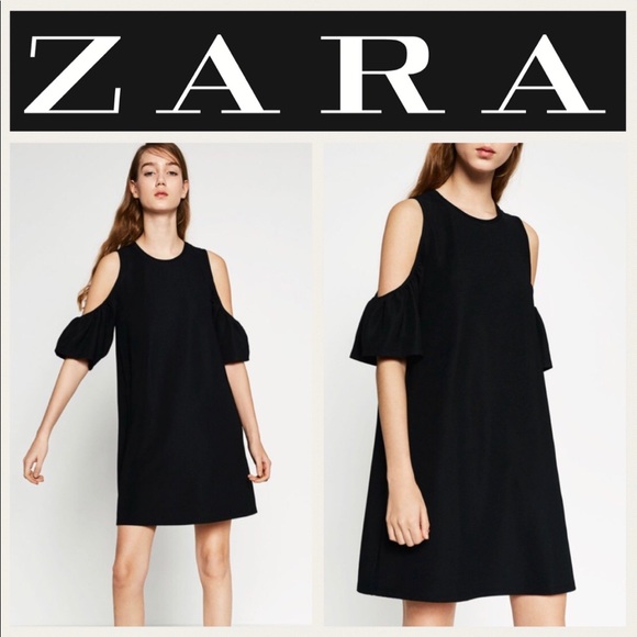 Zara Dresses & Skirts - 💫Zara Black Cold Shoulder Dress with Frills💫